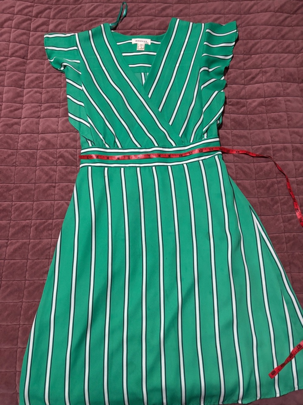 Green Striped Wrap Dress